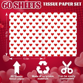 FYSUIMU 60 Sheets Valentine's Day Heart Tissue Paper Foil Red Love Heart Gift Wrapping Paper for DIY Art Craft Wedding Anniversary Party Decor, 13.8 x 19.7 Inch