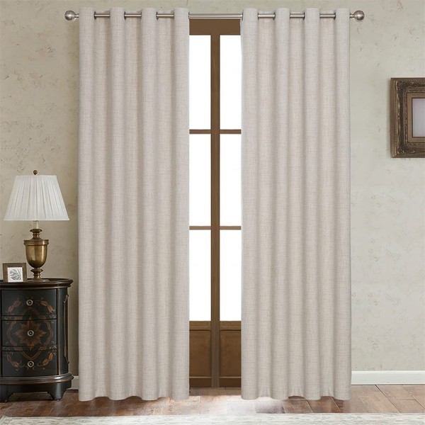 LOYOLADY Natural Linen Blackout Curtains 102 inches Long 2 Panels