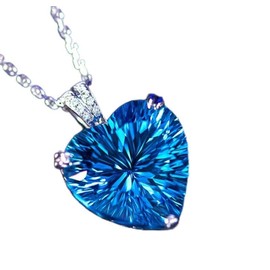 Blue Crystal Topaz Pendant Ocean Heart Shaped Necklace 925 Sterling Silver Birthstone Necklace for Women, 1.2 Ct Heart Birthstone Necklace Jewelry Anniversary Valentines Day Gifts