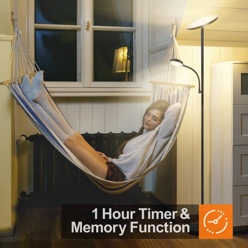 OUTON LED Floor Lamp, 27W/2400LM Modern Torchiere Lamp & 7W/