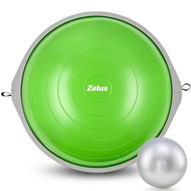ZELUS Half Dome Balance Ball, 24.4" Balance Trainer Ball with Nonskid Base 660 lb. Max. Capacity, Exercise Ball with 2 Resistance Bands & Yoga Ball, Half Stability Ball for Home Gym Workout, Green