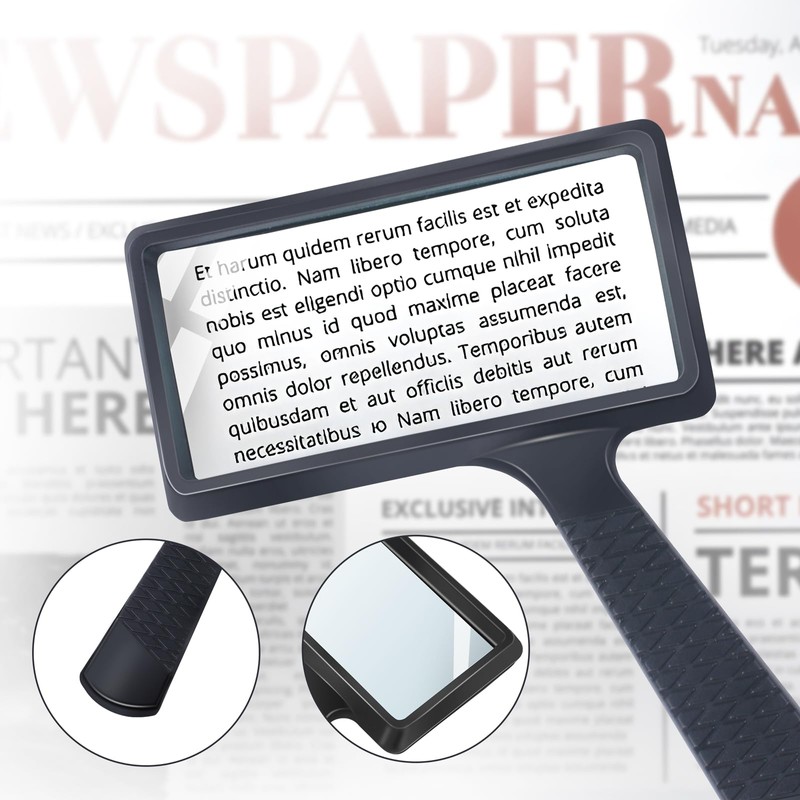 5X Rectangle Reading Magnifier, Large Handheld Magnifying Glass Scratch Resistant