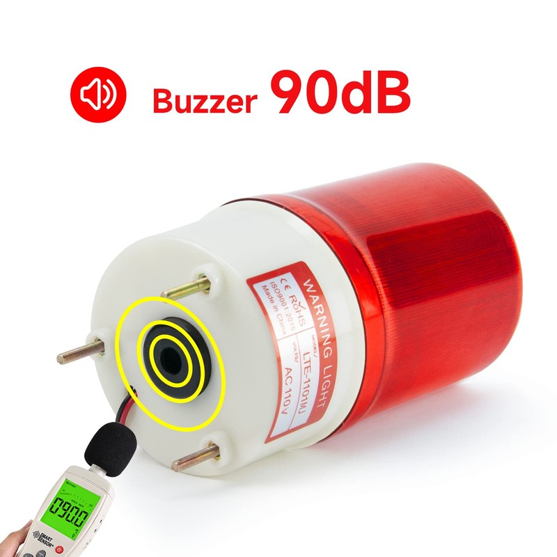 YASONG LTE-1101MJ Rotating Warning Light with 90dB Buzzer, AC110V-120V Industrial