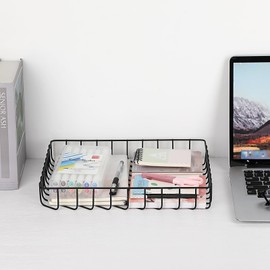 BTSKY Multipurpose A4 File Tray Wire Desk Tray Organizer Elegant Letter Size Desk Documents Tray Magazine Files Storage Basket Organizer Bin for Office Cosmetics Bathroom (Black)