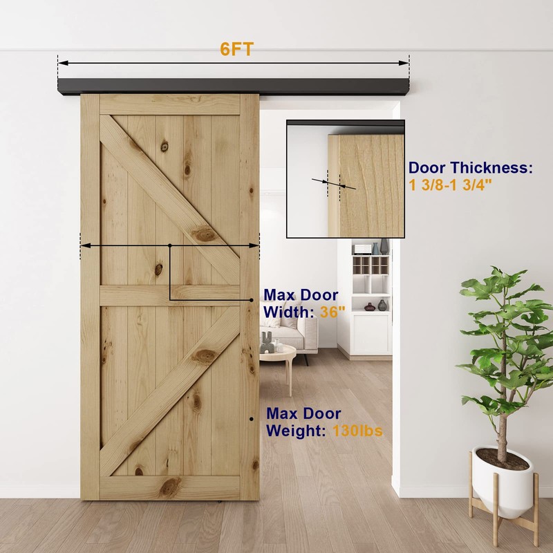 JUBEST 6FT Sliding Barn Door Hardware Track Kit, Aluminium Alloy