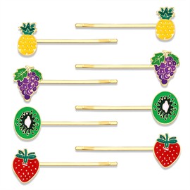 Fruit Hair Pins Apple Watermelon Banana Strawberry Cherry Pineapple Charm Barrette Bobby Pins Decorative Metal Gold Tone Hairpins Hair Clips Decorative Accessories for Women (colorful B, 2.5)