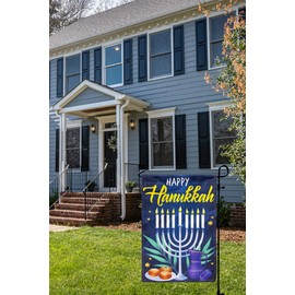Hanukkah Decorations Outdoor, Happy Hanukkah Garden Flag Menorah Candles Star of David Decors 12x18in