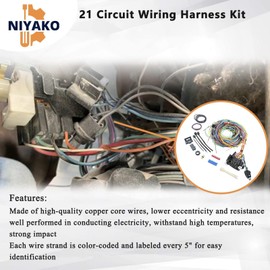 Niyako Universal 21 Circuit Wiring Harness Kit, Extra Long Wire Standard Color 17 Fuses Fit Chevy Mopar Hotrods Ratrods