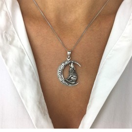81stgeneration Women's Men's 925 Sterling Silver Howling Wolf Moon Celtic Pendant Necklace, 18"