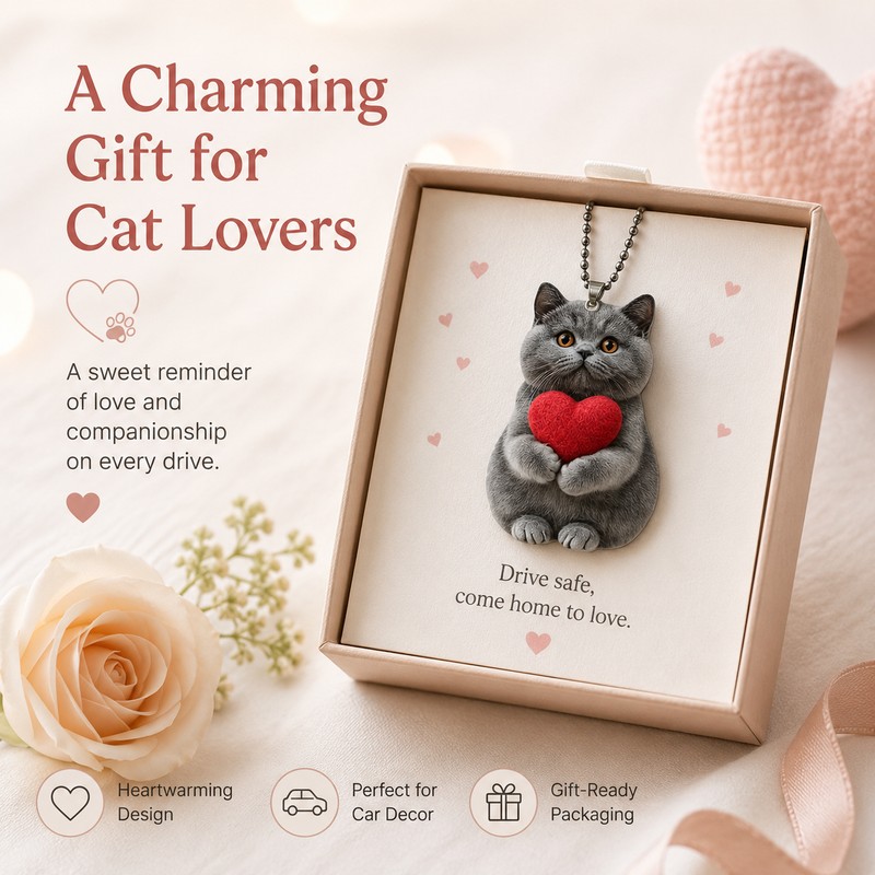 Cute Cat Car Pendant for Rearview Mirror Decor – 2D