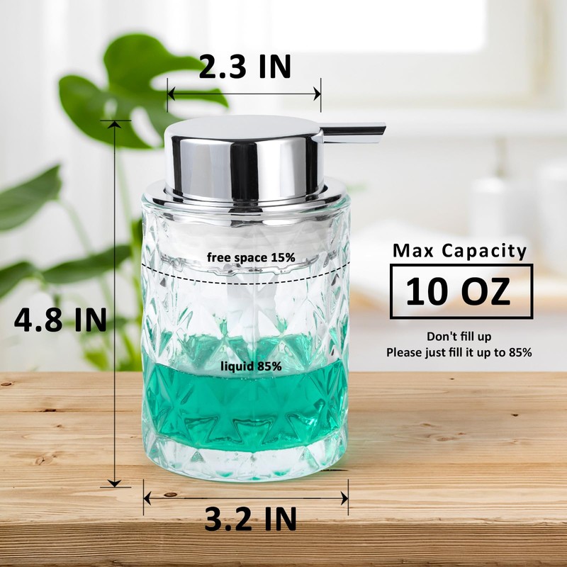 Bathroom Glass Soap Dispenser with Durable Rust-Proof Plastic Liquid Pump