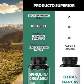 Beyond Vitamins Spirulina Orgánica 100 Natural Alga Espirulina Cápsulas Vcaps Tecnología Veganas 180 Caps
