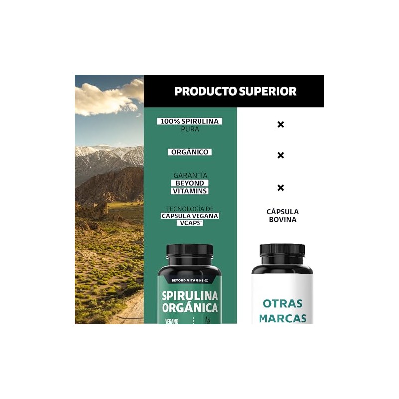 Beyond Vitamins Spirulina Orgánica 100 Natural Alga Espirulina Cápsulas Vcaps