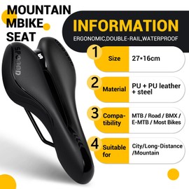 SPGOOD Bicycle Saddle, Gel Bicycle Saddle with Cover & Wrench, Comfortable Hollow Ergonomic Bicycle Seat for Men and Women, Mountain Bike MTB Road Bike Exercise Bike City / E-Bike Black 27 x 16 cm