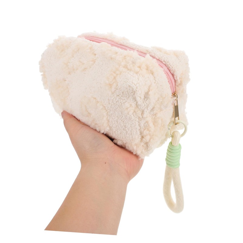 FOMIYES Plush Makeup Bag Organizer with Handle Soft Fuzzy Toiletry