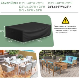 Gasadar Outdoor Patio Furniture Covers Waterproof,500D Oxford,All Weather Protection Patio Table Covers for Outdoor Furniture Set,98" L x 98" W x 28" H,Black