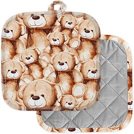 [Pack of 2] Pot Holders for Kitchen, Washable Heat Resistant Pot Holders, Hot Pads, Trivet for Cooking and Baking (Cartoon Lovely Teddy Bear Toy)