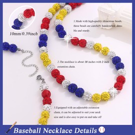 MOZAKA 4 PCS Baseball Ice Necklace - Baseball Beaded Necklace - Bling Baseball Necklace - Athlete Inspired Rhinestone Necklace Accessories Gift for Men