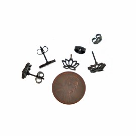 Unbranded Gunmetal Stainless Steel Earrings - Lotus Flower Studs -2 Pieces 1 Pair - ER467