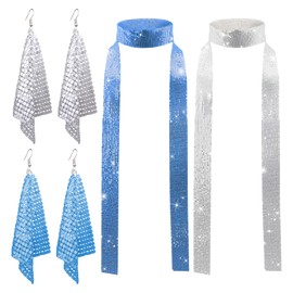 GMHLLES 4 Pcs Disco Accessories Abba Fancy Dress Costume for Women Abba Accessories Outfits with 2 Metal Sequins Scarf Neckerchief and 2 Pairs Earrings for Women and Girls 70/80s Theme Party