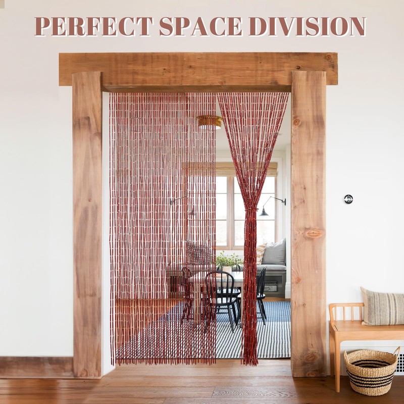 Handmade Bamboo Beaded Curtains for Doorways, 65 Strands 35.5x78.7inch Natural