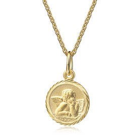 Xaana AMZ0534 Children's Pendant Guardian Angel God Protect You Made of 585 Yellow Gold with Gold-Plated Silver Chain 36/38 cm, Yellow Gold