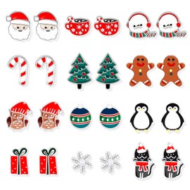 Christmas Earrings for Women Red Pearl Bow Earrings Christmas Gifts Christmas Tree Snowflake Candy Cane Earrings Christmas Stockings Xmas Holiday Earrings for Women Trendy Stuff