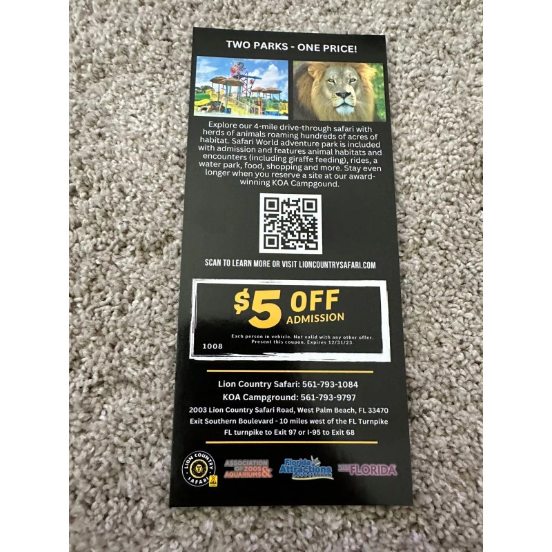 LION COUNTRY SAFARI PALM BEACH FL FLORIDA TRAVEL BROCHURE Coupon