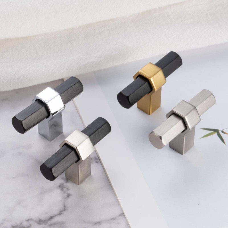 ASKANO 10 Pack T-bar Black and Gold Cabinet Knobs Matte