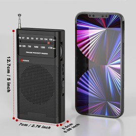 Goodes AM FM Radio Portable for Home Outdoor, Transistor Radio 2AA Battery Operated with Long Range Reception, Loud Speaker, Transistor Antenna, Earphone Jack, Small Gifts for Seniors Elderly-Black