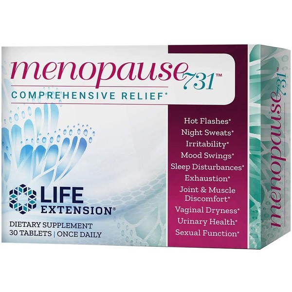 Life Extension Menopause 731, 30 Enteric-Coated Vegetarian Tablets Relieves 11 Different Signs of Menopause Including Hot Flashes, Night Sweats & Mood Swings - Soy-Free, Hormone-Free, Once-Daily