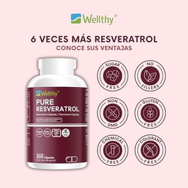 Wellthy Pure Resveratrol 300 Cápsulas 1200mg Por Porción 150 Porciones Envase Vcaps Veganas