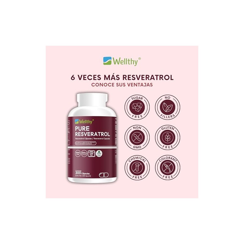 Wellthy Pure Resveratrol 300 Cápsulas 1200mg Por Porción 150 Porciones