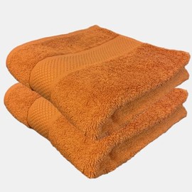 Sue Rossi Hand Towels 100% Turkish Organic Combed Cotton, Bathroom Or Kitchen Towel, 600gsm Thick, Very Soft Plush & Absorbent, 50 x 90cm, Single Or Twin Set Premium Quality (Orange, 2)