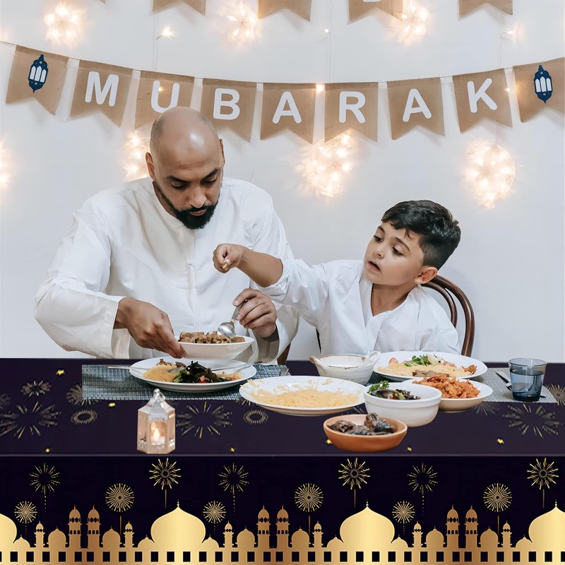Black Eid Table Cloth Party Plastic Tablecloth,130*220cm Large Eid Ramadan