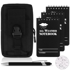 HAOWANWW 5 Pcs Waterproof Notepad Pen Set Waterproof Notebook Mini Spiral Notebook All Weather Stone Paper Notebook Black Cover Pocket Notepad Tactical Steno Pads with Grid for Outdoor Activity Record