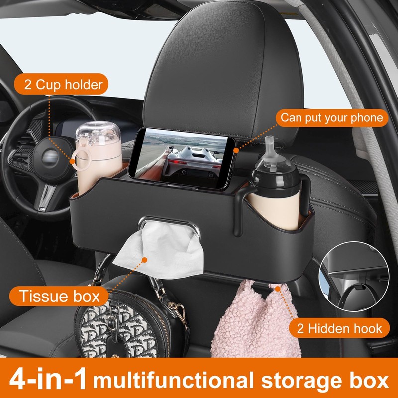 Cozioz Car Backseat Multifunctional Cup Holder Organizer with Tissue Box