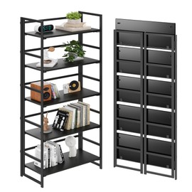 BHG Vintage Multifunctional Folding Bookshelf, No-Assembly Plant Stand Storage Rack Shelves for Home Office (All Black, 5-Tier)