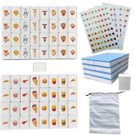 65 Tiles 30mm Seaside Game Blocks, Tiles Escape Game for Kids in ABS Plastic Material Set with 4 DIY Stickers Plastic Mahjong Style, Simple Packaging (Blue)