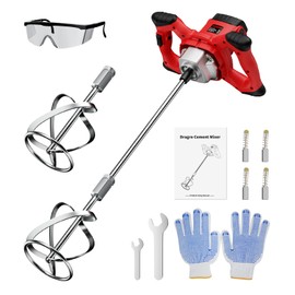Dragro Electric Cement Mixer, 2100W Handheld Concrete Mixer with 6 Speed，Portable Mortar Mixers for Mixing Mud, Mortar, Plaster,Cement, Paint, Fodder，2 Pieces Mixing Heads