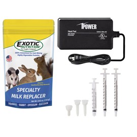 Exotic Nutrition Baby Animal Nursing Set - Milk Replacer Formula, Feeding Syringes, Heating Pad - Sugar Glider, Squirrel, Opossum, Rabbit & Other Mammals