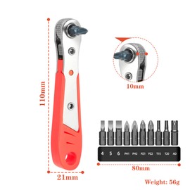 Mokaskaidj 110 mm 1/4 ratchet wrench, magnetic, mini ratchet screwdriver set with 10 bits, reversible screwdriver for gadgets, cars, houses, machines and other devices