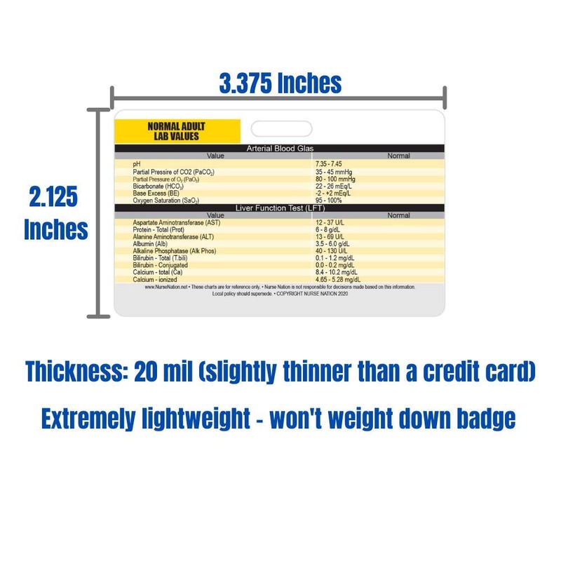 Lab Values Horizontal Plastic Badge Cards - Set of 2