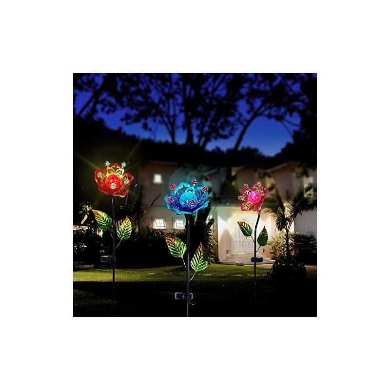 Adeco Flower Solar Lights Outdoor Garden Decor 35 inch Metal
