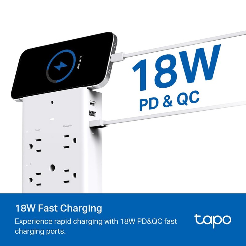 TP-Link Tapo Smart Plug Outlet Extender, Surge Protector, 18W Fast