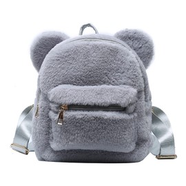 Mellshy Cute Fuzzy Bear Ears Backpack Kawaii Soft Fluffy Casual Daypack Mini Shoulder Bag Purse for Girls (Grey)