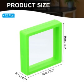 PATIKIL 3D Floating Frame Display Stand, 12 Pack 3.5x3.5 Inch Challenge Coin Display Stand Holder Transparent PE Jewelry Storage Box Floating Display Case, Light Green