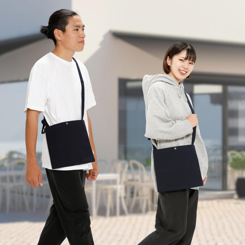 Edo-Ten Sacoche Crossbody Bag, Made in Japan, Sashiko Woven Fabric,