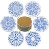 Coasters with Holder,Blue and White Flower Style Ceramic Drink Coaster,