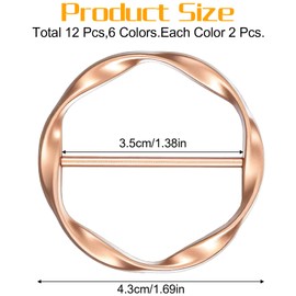 Larrel Pack of 12 Women's Metal T Shirt Clip, Scarf Ring Clip, Round Buckle, Silk Scarf, Ring, Belt Buckle, Women's Hem, Knot Shirt, Tie Clip for Clothing, Dress, Hat, Belt, Scarf, Decorative Clip